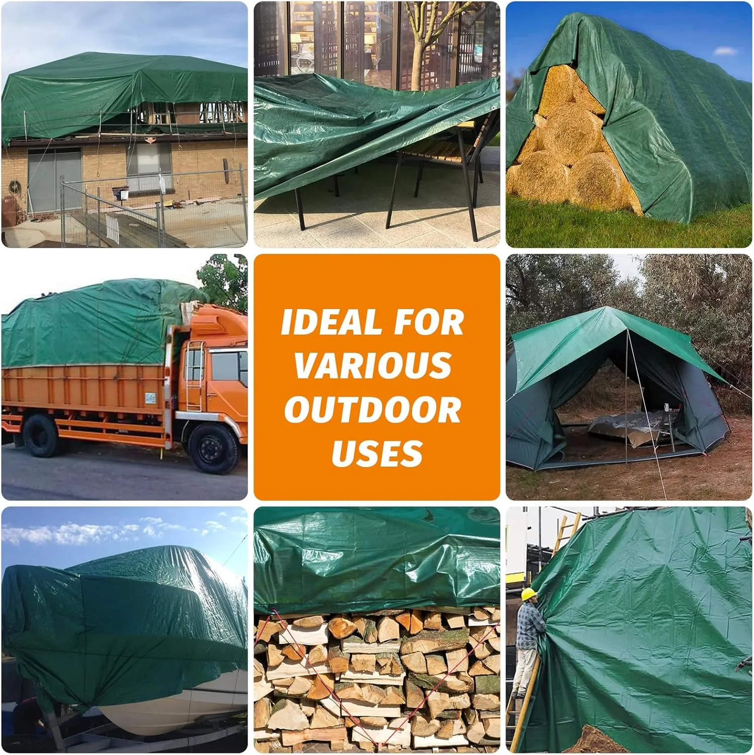 16Mil Finished Size 10x12 Tarp Heavy Duty Waterproof, Large Outdoor Multipurpose Protective Cover (Green/Brown)
