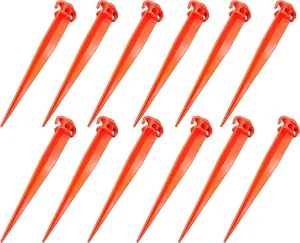 16" 12 PCS Tent Pegs Garden Stakes Durable and Strong Plastic Tent Stakes for Beach Mat, Camping, Hiking, Garden, Landscape Stakes, Orange Stakes UV Resistant