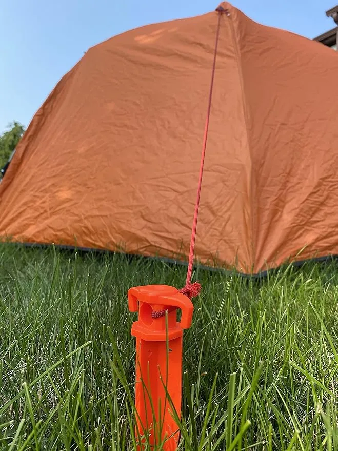 16" 12 PCS Tent Pegs Garden Stakes Durable and Strong Plastic Tent Stakes for Beach Mat, Camping, Hiking, Garden, Landscape Stakes, Orange Stakes UV Resistant