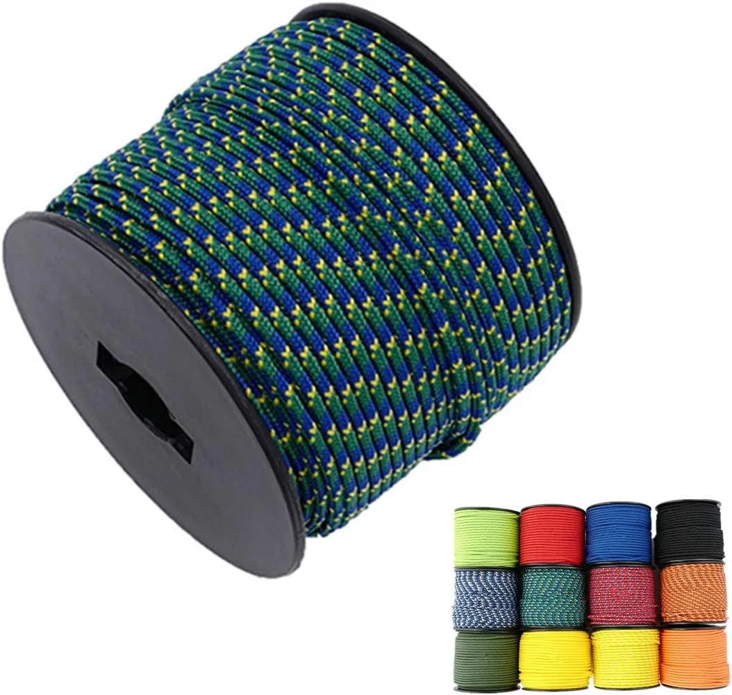1/8in(3mm) 164ft Nylon Rope Solid Braided Cord 5 Stands Paracord Thin String for Crafts Multipurpose UV Resistant for Tent Garden Clothesline and Outdoor Tarp(Green Pattern)
