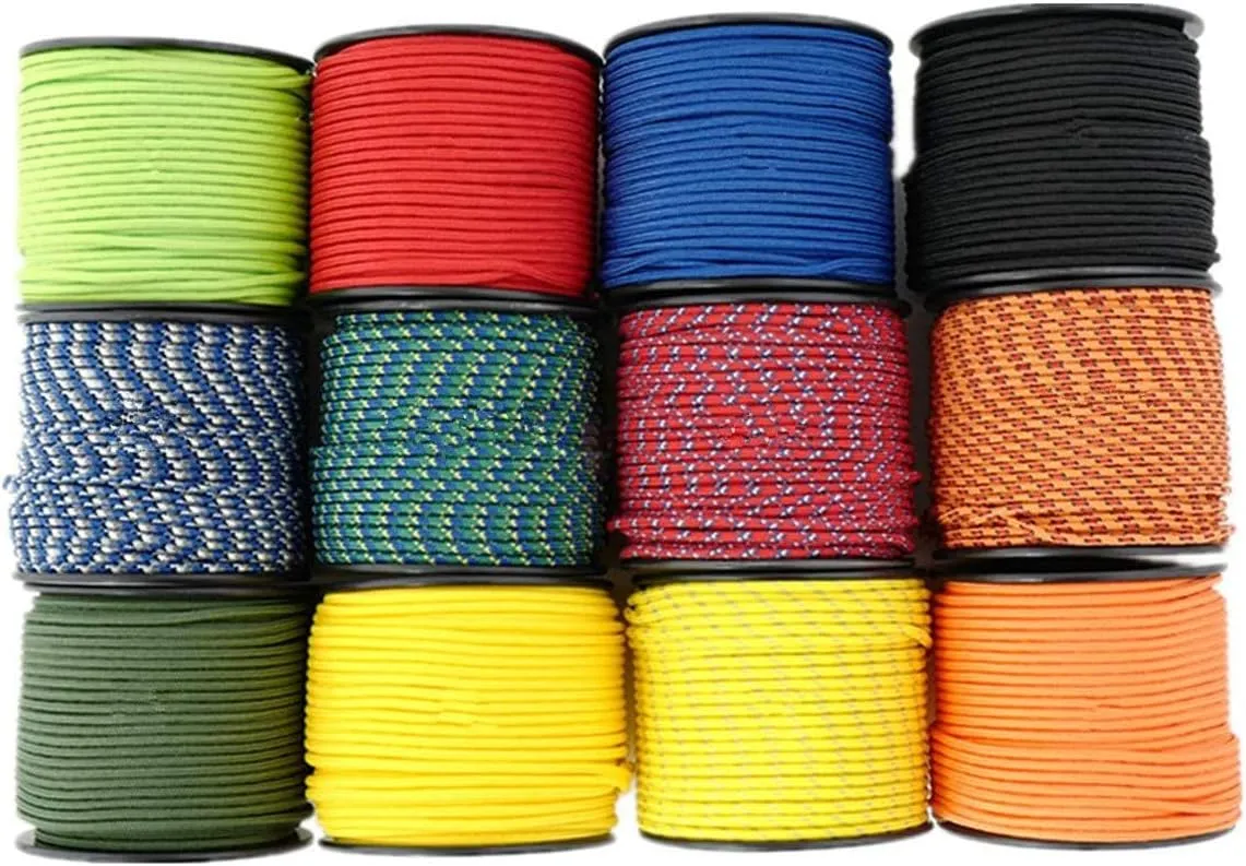 1/8in(3mm) 164ft Nylon Rope Solid Braided Cord 5 Stands Paracord Thin String for Crafts Multipurpose UV Resistant for Tent Garden Clothesline and Outdoor Tarp(Green Pattern)