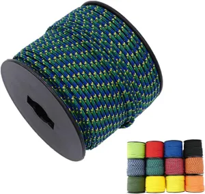 1/8in(3mm) 164ft Nylon Rope Solid Braided Cord 5 Stands Paracord Thin String for Crafts Multipurpose UV Resistant for Tent Garden Clothesline and Outdoor Tarp(Green Pattern)