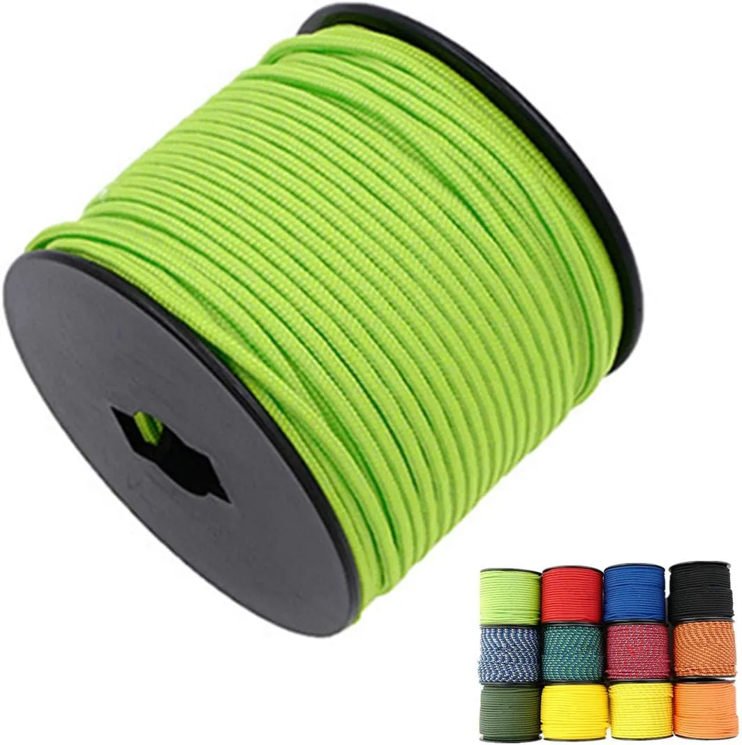 1/8in(3mm) 164ft Nylon Rope Solid Braided Cord 5 Stands Paracord Thin String for Crafts Multipurpose UV Resistant for Tent Garden Clothesline and Outdoor Tarp(Green)