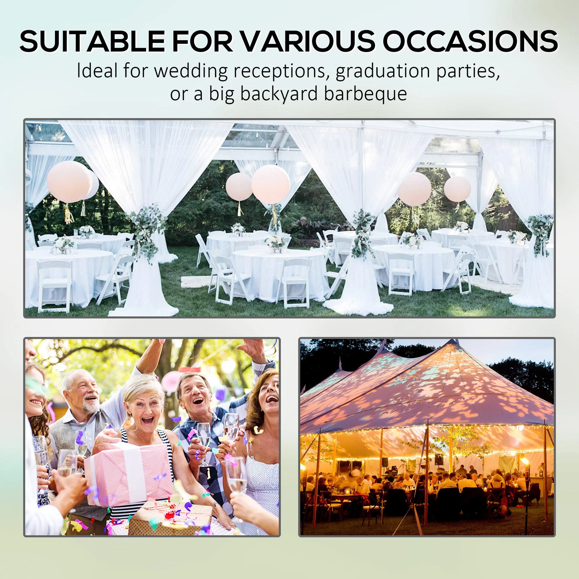 19.5' x 39' Large Sun Shade Canopy Tent for Parties, Weddings, BBQ, White