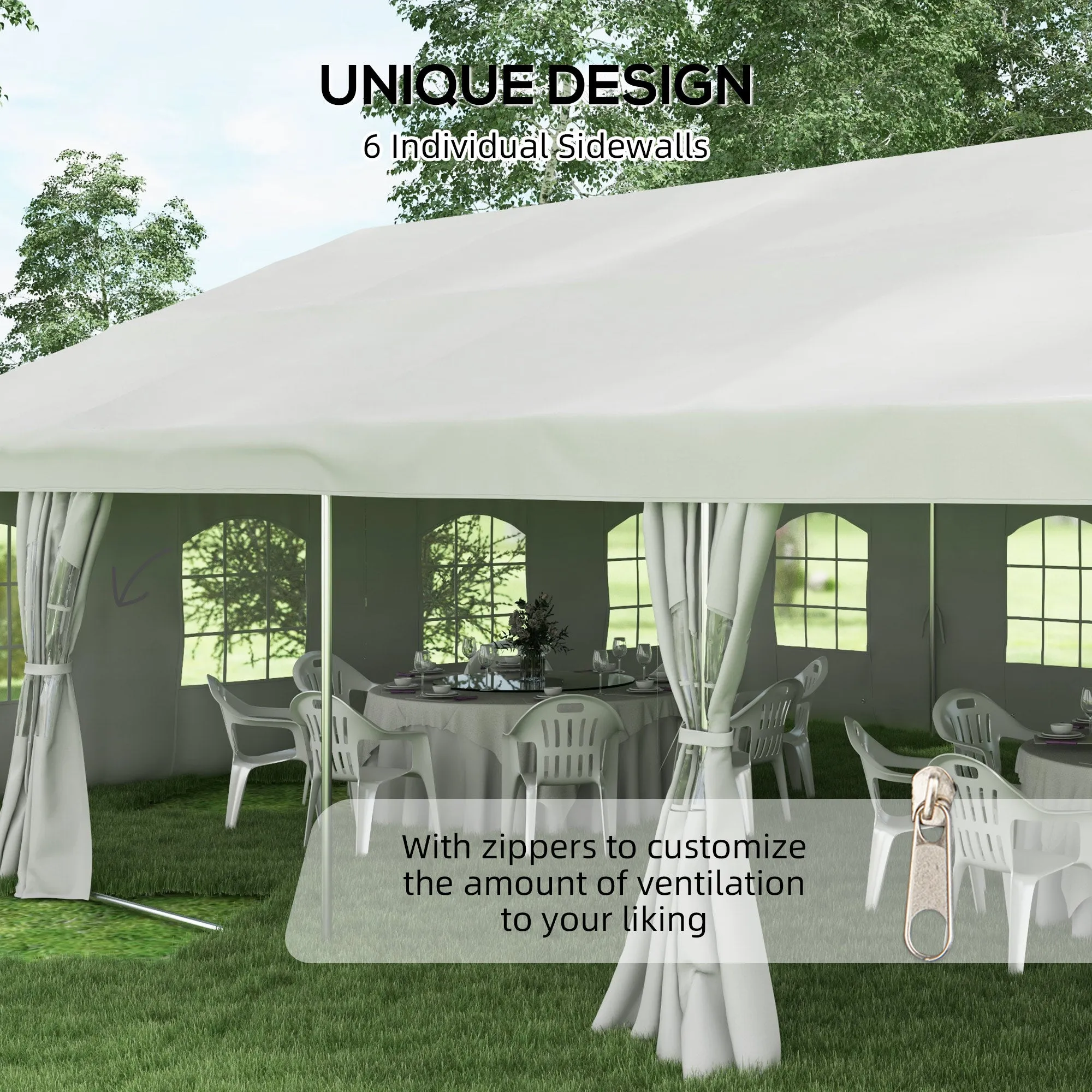 19.5' x 39' Large Sun Shade Canopy Tent for Parties, Weddings, BBQ, White