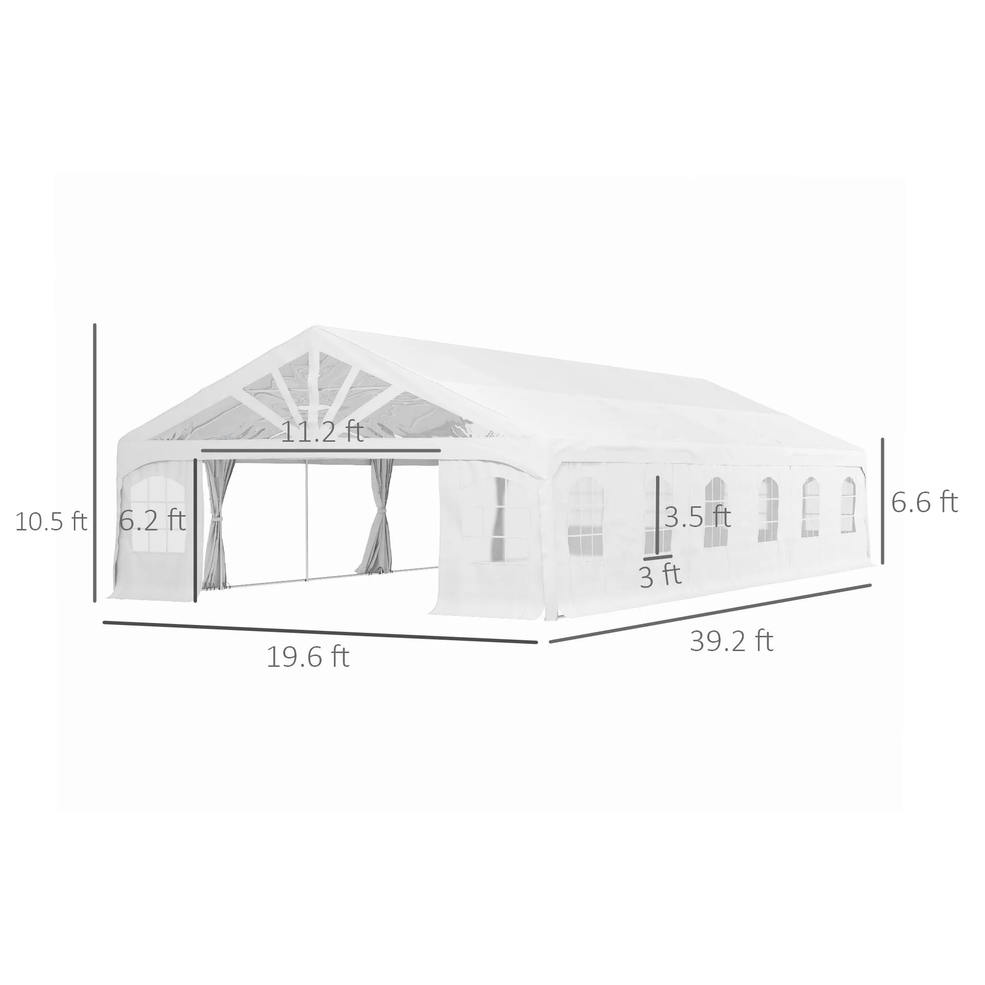 19.5' x 39' Large Sun Shade Canopy Tent for Parties, Weddings, BBQ, White