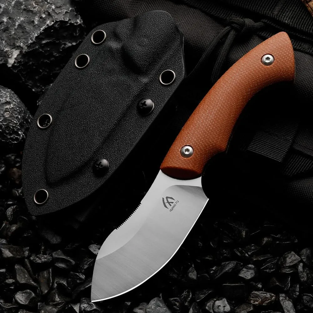 1PC 14C28N steel outdoor knife, fixed blade, can be used for outdoor activities, hiking and trekking, and is a multifunctional tool suitable for various environments. Men's Gift (Brown stem)