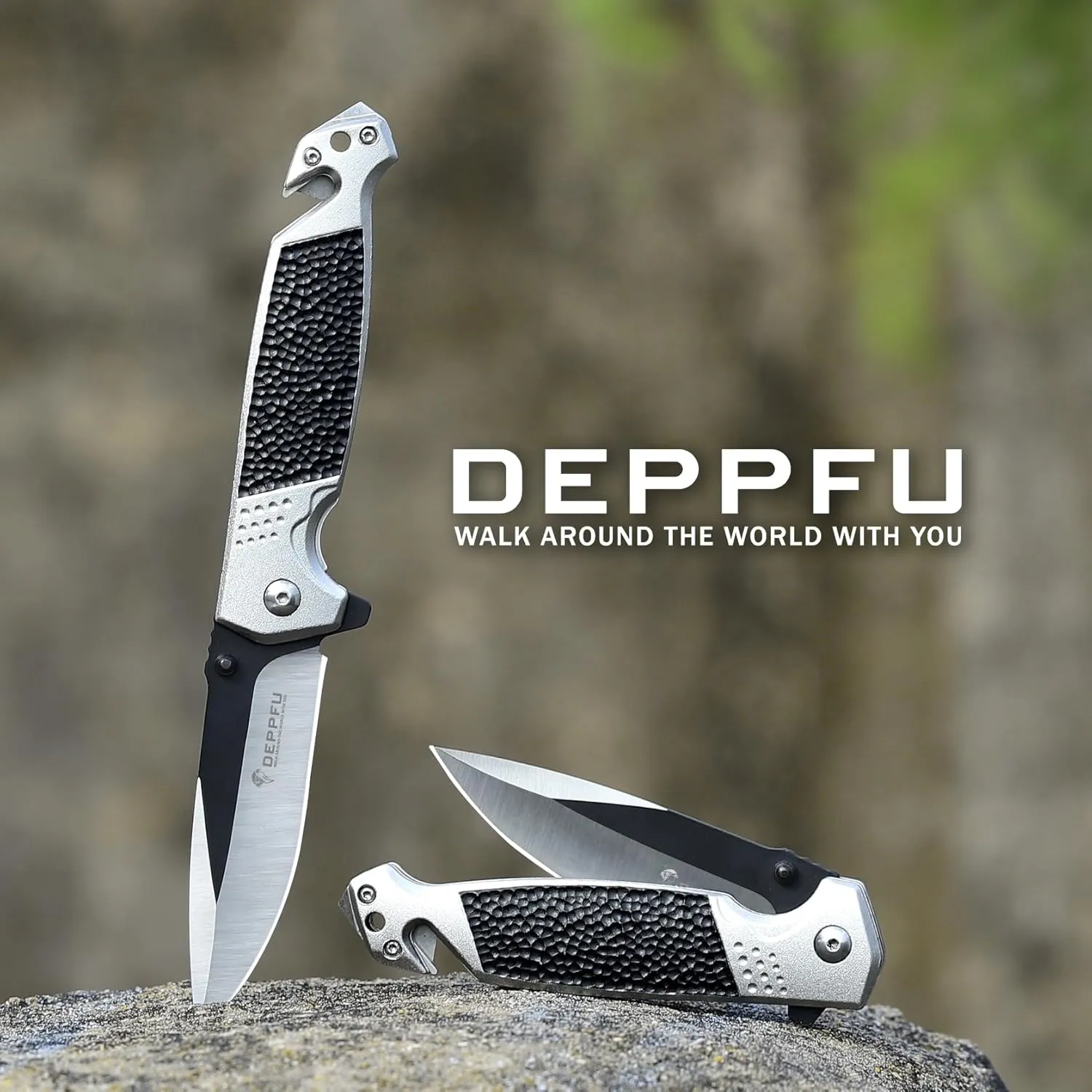 2 Colors EDC Pocket Knife For Men With Holster Everyday Carry Knifes With Clip Bottle Opener Seat Belt Cutter And Glass Breaker Sharp Camping Folding Knives （Black Grey）