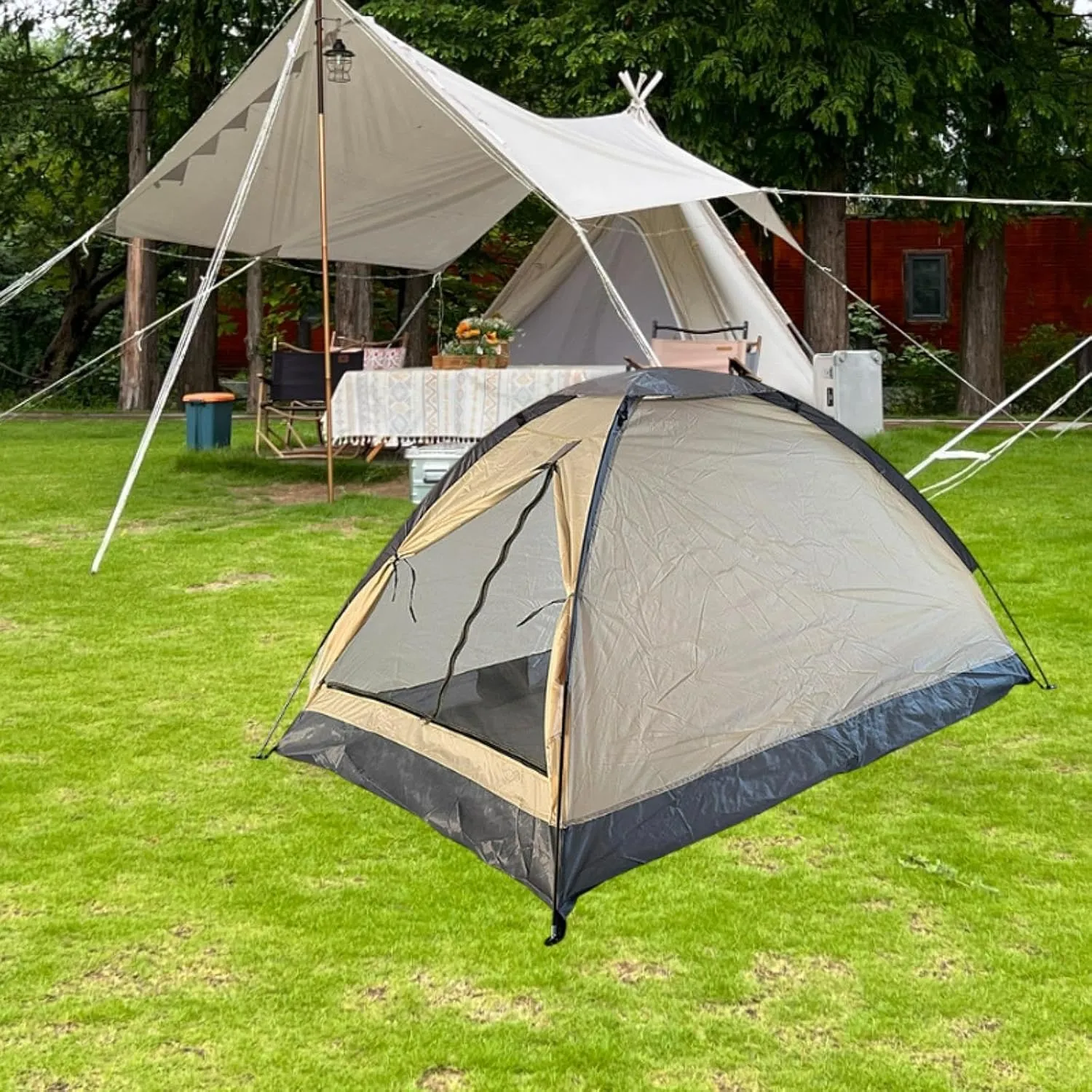 2 Person Camping Tent Single Layer Sun Shelter Multifunction with Ground Stakes Foldable Easy Quick Setup for Hiking Picnic