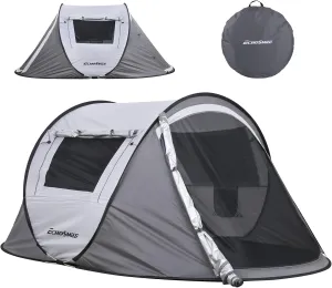 2 Person White   Gray Pop Up Camping Tent -Instant Setup, Waterproof, Large Space