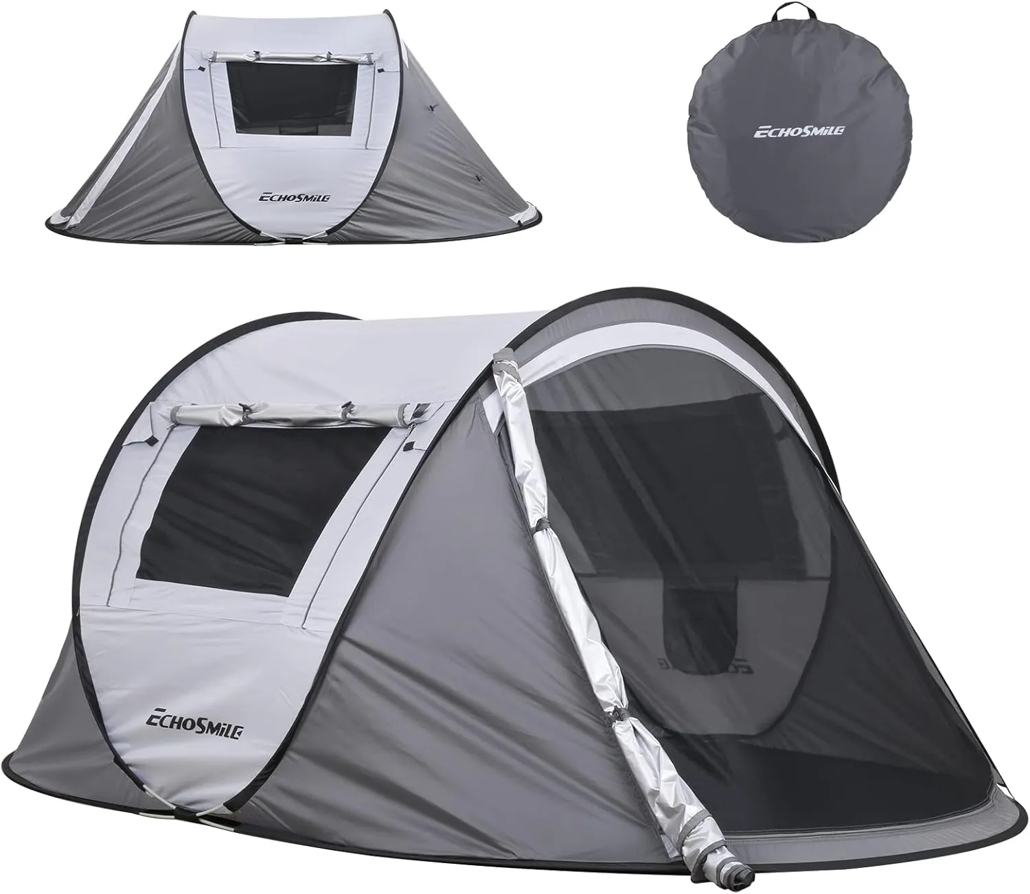 2 Person White   Gray Pop Up Camping Tent -Instant Setup, Waterproof, Large Space