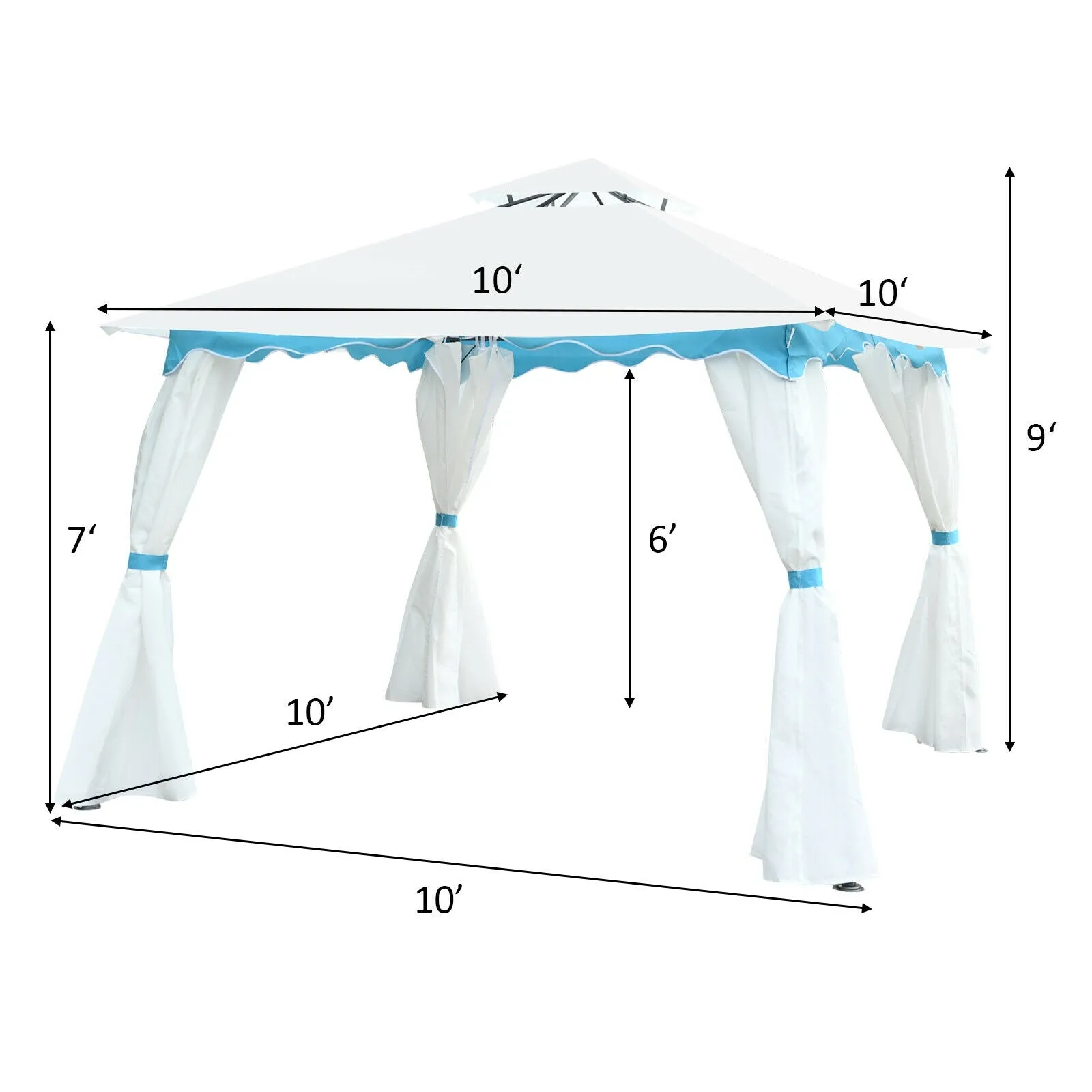2-Tier Patio Gazebo Canopy Tent with Closable with Side Walls