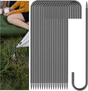 20 Pieces J Hooks Rebar Metal Tent Stakes 12 Inch Galvanized Ground Anchors Yard Stakes for Landscape Fabric Artificial Turf Heavy Duty Anti Rust for Outdoor Lawn Decorations Inflatables Swing Set