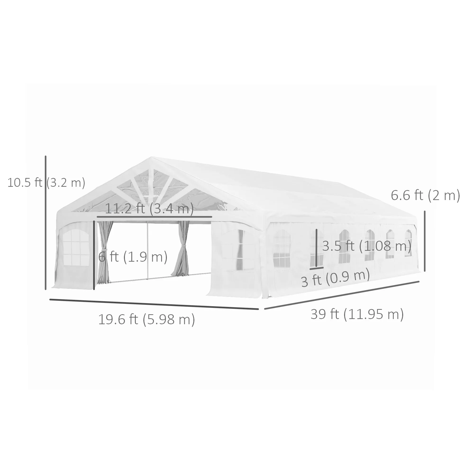20' x 40' Wedding Tent with 2 Doors, 20 Windows and Removable Walls, White