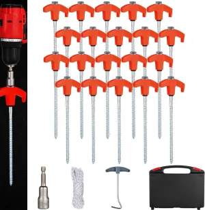 20PCS Camping Tent Stakes Heavy Duty,8 Inch Screw in Tent Stakes Heavy Duty,Nightglow Metal Tent Stakes,with Hex Head Driver,Nail Lifter,Ropes,Orange