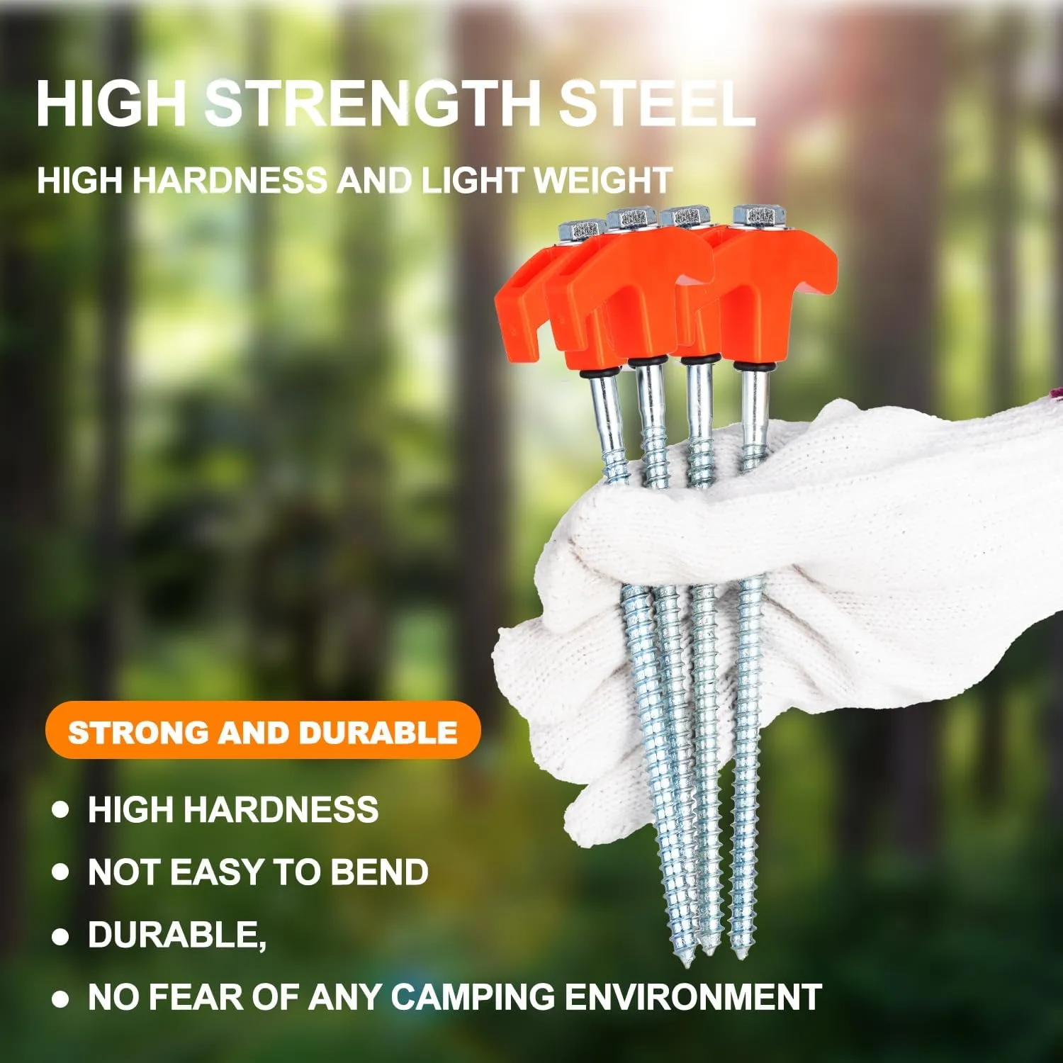 20PCS Camping Tent Stakes Heavy Duty,8 Inch Screw in Tent Stakes Heavy Duty,Nightglow Metal Tent Stakes,with Hex Head Driver,Nail Lifter,Ropes,Orange