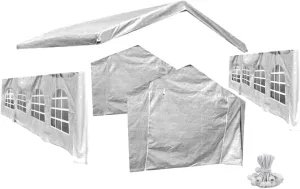 20x40 Party Tent Replacement Canopy Tarp Set Side Paneling and Valanced Top Set Replacement Tarp Kit Carport/Party Tent Top & Side Wall Set 4 Window Side Wall Replacement Tarps White 5pc