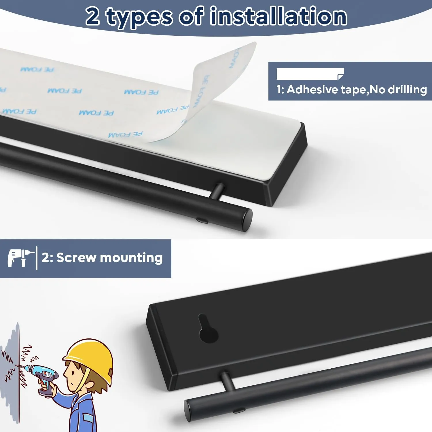 23 inch magnetic knife holder with 15 hooks, No Drilling black knife magnetic strip and utensil hanger for wall, Powerful knife magnet rack include tape and screws