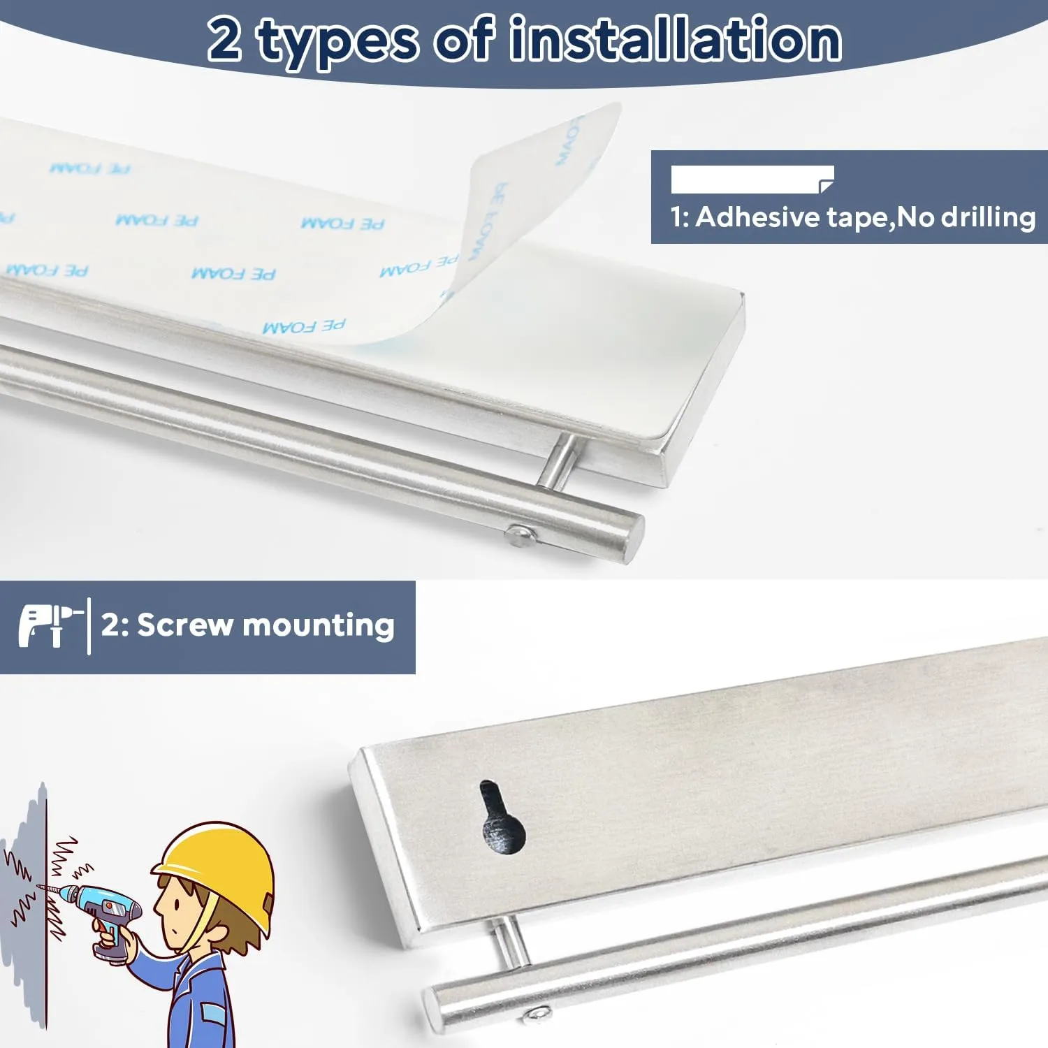 23 inch magnetic knife holder with 15 hooks, No Drilling knife magnetic strip and utensil hanger for wall, Powerful knife magnet rack include tape and screws