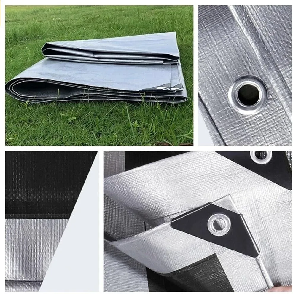 24 x 30ft Tarps Heavy Duty Thick Waterproof, Poly Canopy Silver   Black Tent Shelter Cover, 18 Mil Tarpaulin Shade, Rip and Tear Proof, UV Resistant Tarpaulin with Grommets and Reinforced Edges