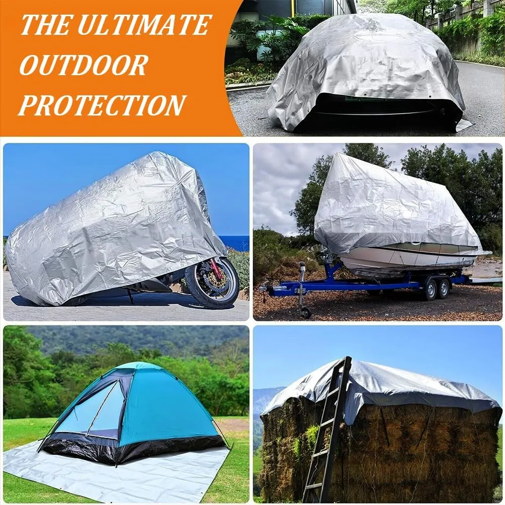 24 x 30ft Tarps Heavy Duty Thick Waterproof, Poly Canopy Silver   Black Tent Shelter Cover, 18 Mil Tarpaulin Shade, Rip and Tear Proof, UV Resistant Tarpaulin with Grommets and Reinforced Edges