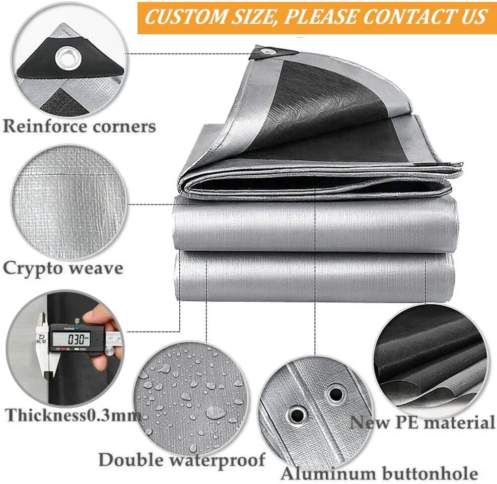 24 x 30ft Tarps Heavy Duty Thick Waterproof, Poly Canopy Silver   Black Tent Shelter Cover, 18 Mil Tarpaulin Shade, Rip and Tear Proof, UV Resistant Tarpaulin with Grommets and Reinforced Edges