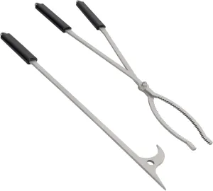 28" Firewood Tongs Set, Stainless Steel Fire Poker and Fireplace Tongs Log Grabber Set for fire Pit Outdoor Bonfire Wood Stove Fire Pit Use, Portable Rustproof Safely Campfire Tongs
