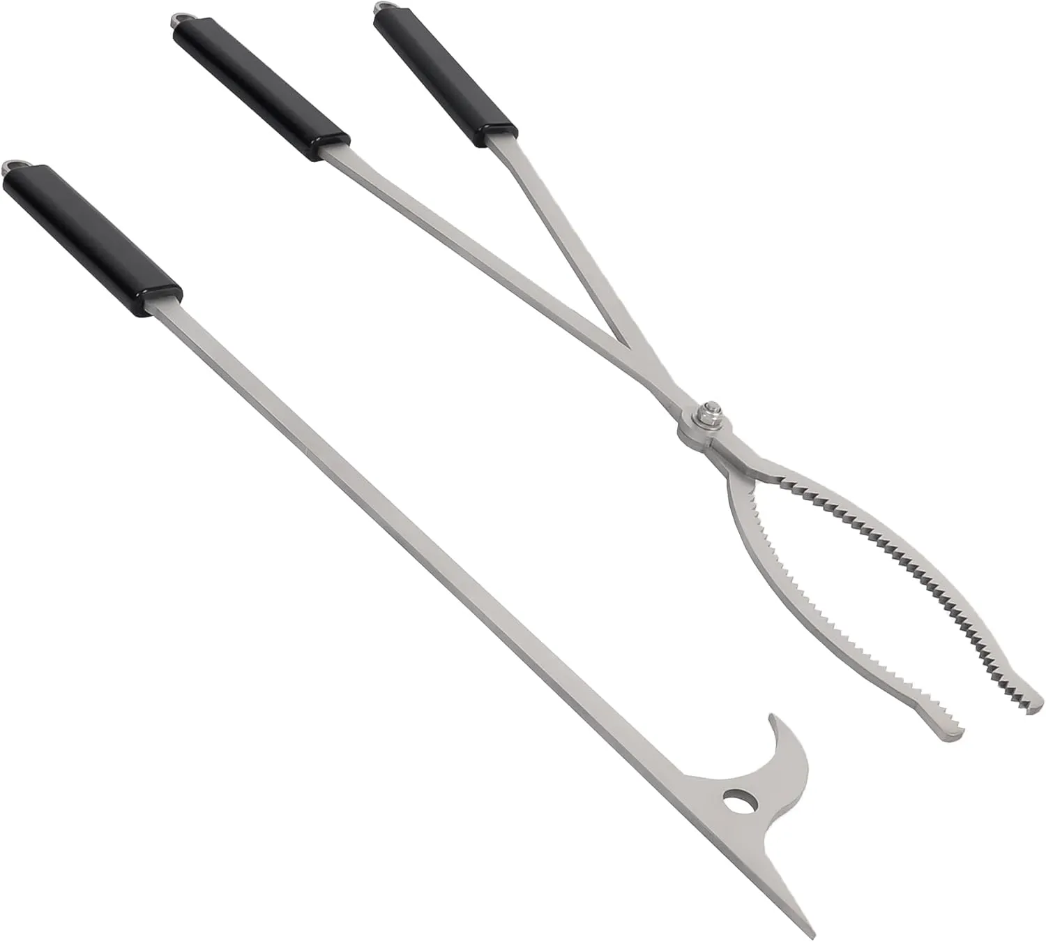 28" Firewood Tongs Set, Stainless Steel Fire Poker and Fireplace Tongs Log Grabber Set for fire Pit Outdoor Bonfire Wood Stove Fire Pit Use, Portable Rustproof Safely Campfire Tongs