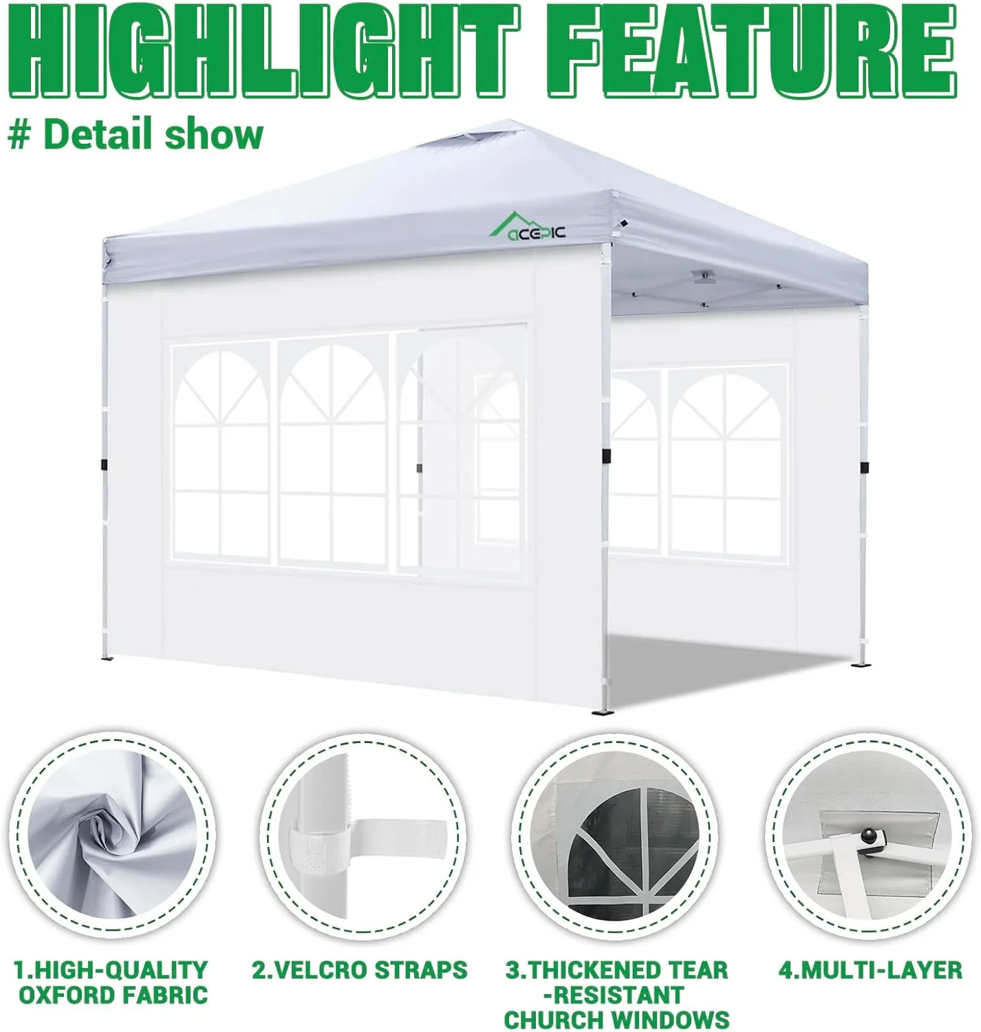 2Pcs Instant Canopy Tent Sidewalls for 10x10 Pop-Up Canopy, Garden Gazebo, 210D Oxford Fabric Waterproof, White (Canopy Tent NOT Included)