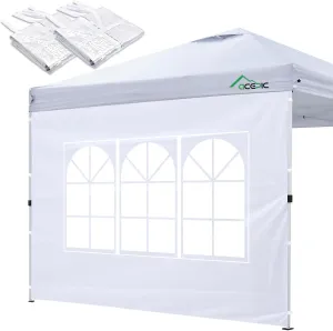 2Pcs Instant Canopy Tent Sidewalls for 10x10 Pop-Up Canopy, Garden Gazebo, 210D Oxford Fabric Waterproof, White (Canopy Tent NOT Included)