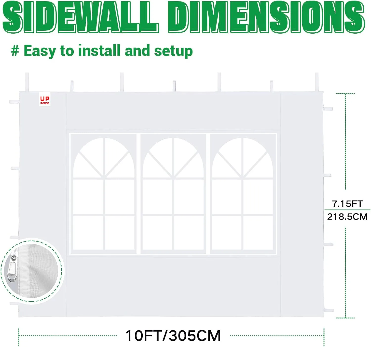 2Pcs Instant Canopy Tent Sidewalls for 10x10 Pop-Up Canopy, Garden Gazebo, 210D Oxford Fabric Waterproof, White (Canopy Tent NOT Included)