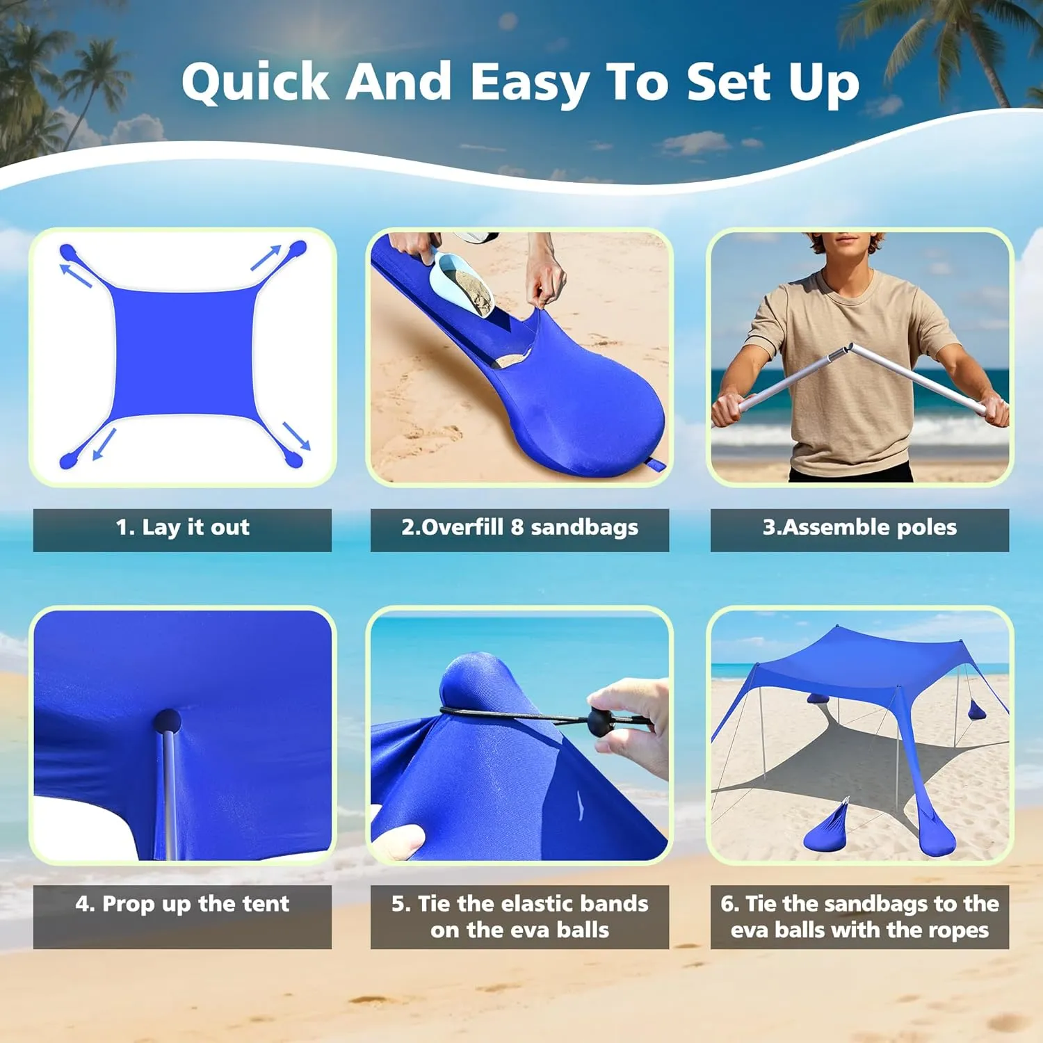 2PM SPORTS Beach Tent Conopy with UPF50 , Outdoor Large Beach Sun Shade Shelter for Family Picnic Camping Travel Shore, 8 Sandbags, Sand Shovel, Portable Ground Pegs (Leaf, 8x8 FT)