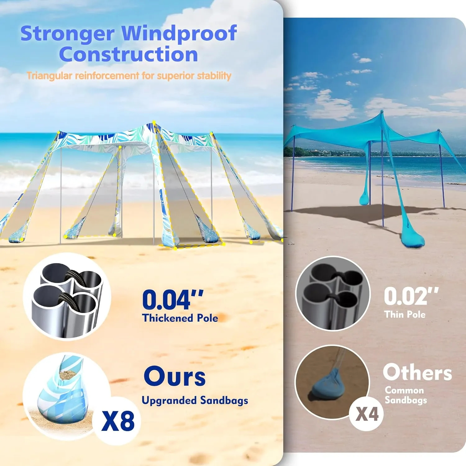 2PM SPORTS Beach Tent Conopy with UPF50 , Outdoor Large Beach Sun Shade Shelter for Family Picnic Camping Travel Shore, 8 Sandbags, Sand Shovel, Portable Ground Pegs (Leaf, 8x8 FT)