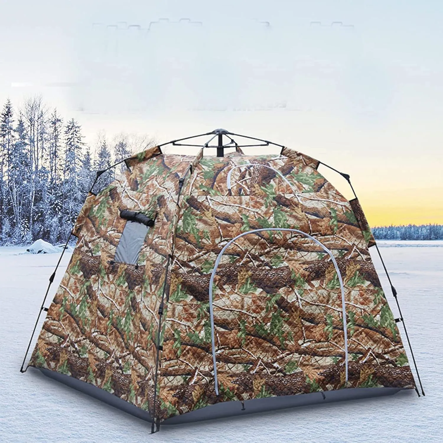 3-4 Person Ice Fishing Tent Thick Cotton Warm Winter Fully Automatic Waterproof Windproof Fishing Shelter with Pegs and Carry Bag
