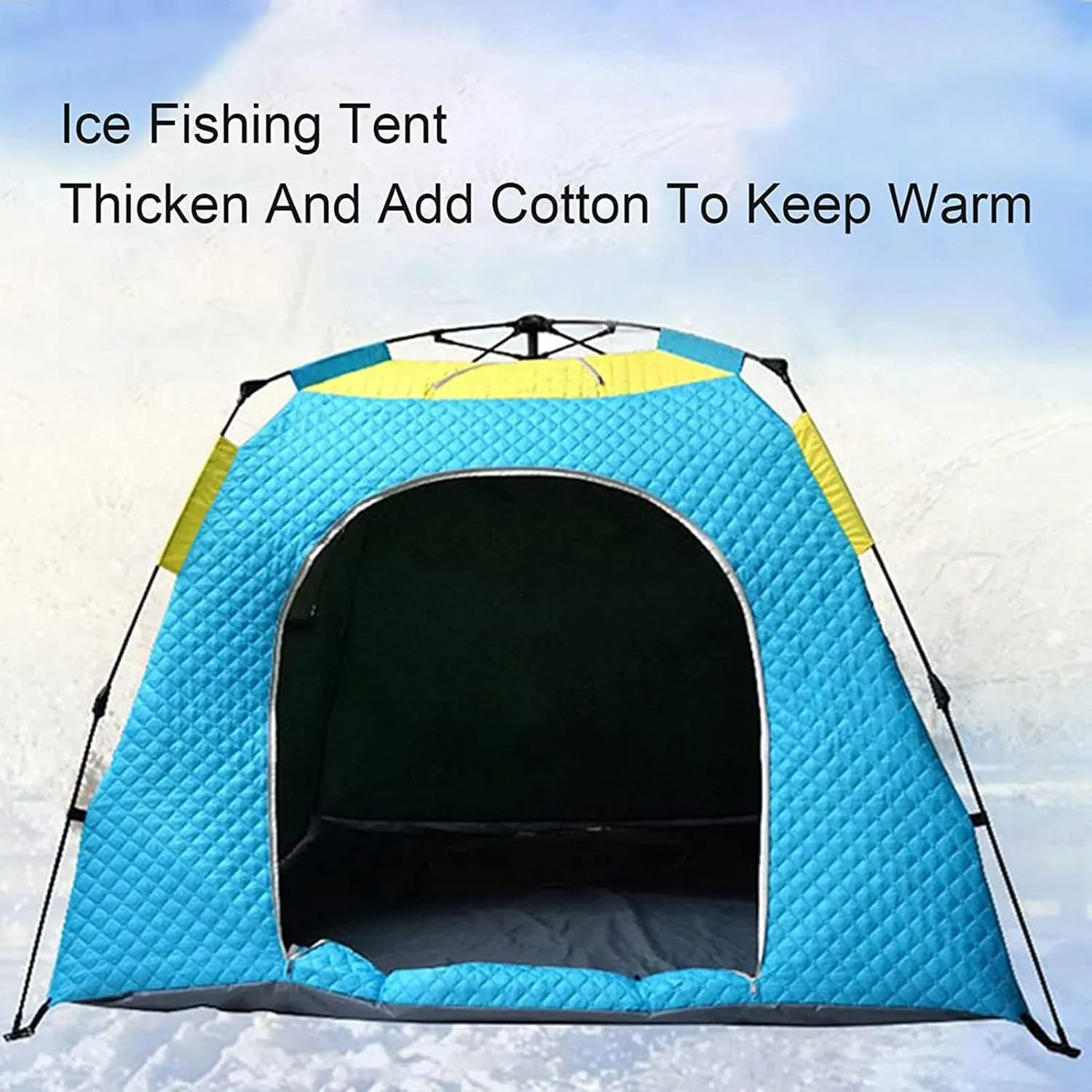 3-4 Person Ice Fishing Tent Thick Cotton Warm Winter Fully Automatic Waterproof Windproof Fishing Shelter with Pegs and Carry Bag