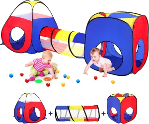3-in-1 Kids Play Tent with Play Tunnels and Ball Pit, Pop Up Toddler Tent for Boys and Girls, Indoor and Outdoor Playhouse, Gift Idea