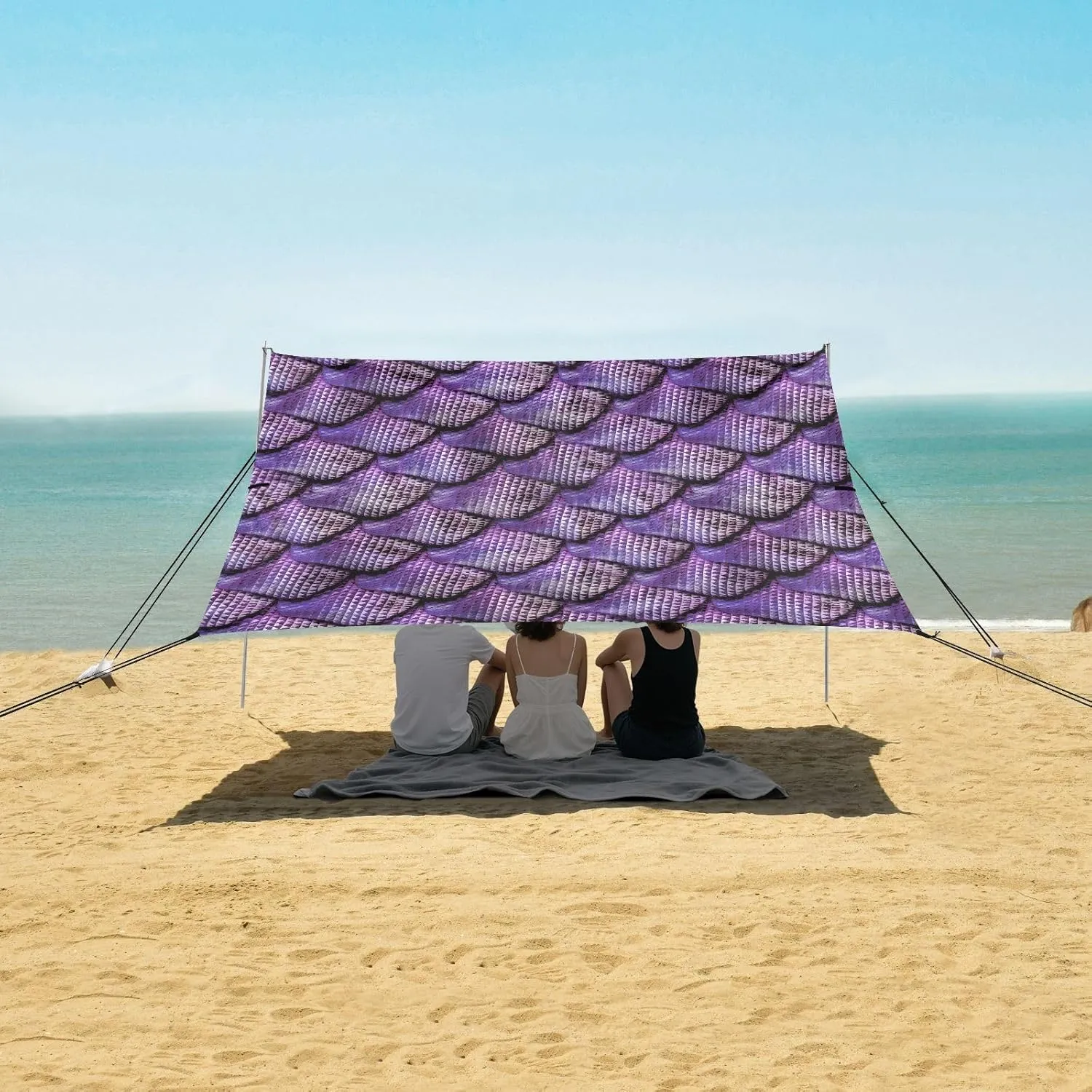 3d Abstract Snake Skin Beach Canopy Tent Anti-UV & Wind Resistant, Reptile Scale Camping Sun Shelter Easy Setup Portable,Outdoor Shade Tents with Sandbags,Sand Shovels,Ground Pegs & Stability Po