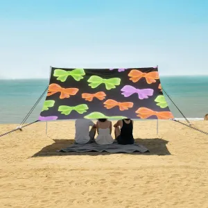 3D Fluorescent Bows Pattern Beach Canopy Tent Anti-UV & Wind Resistant, Camping Sun Shelter Easy Setup Portable,Outdoor Shade Tents with Sandbags,Sand Shovels,Ground Pegs & Stability Poles