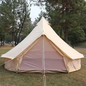 4-12 Person Camping Tent 3-6m Waterproof Cotton Canvas Bell Tent Outdoor 4 Seasons Family Party Picnic Yurt Tent W/Stove Hole, Beige
