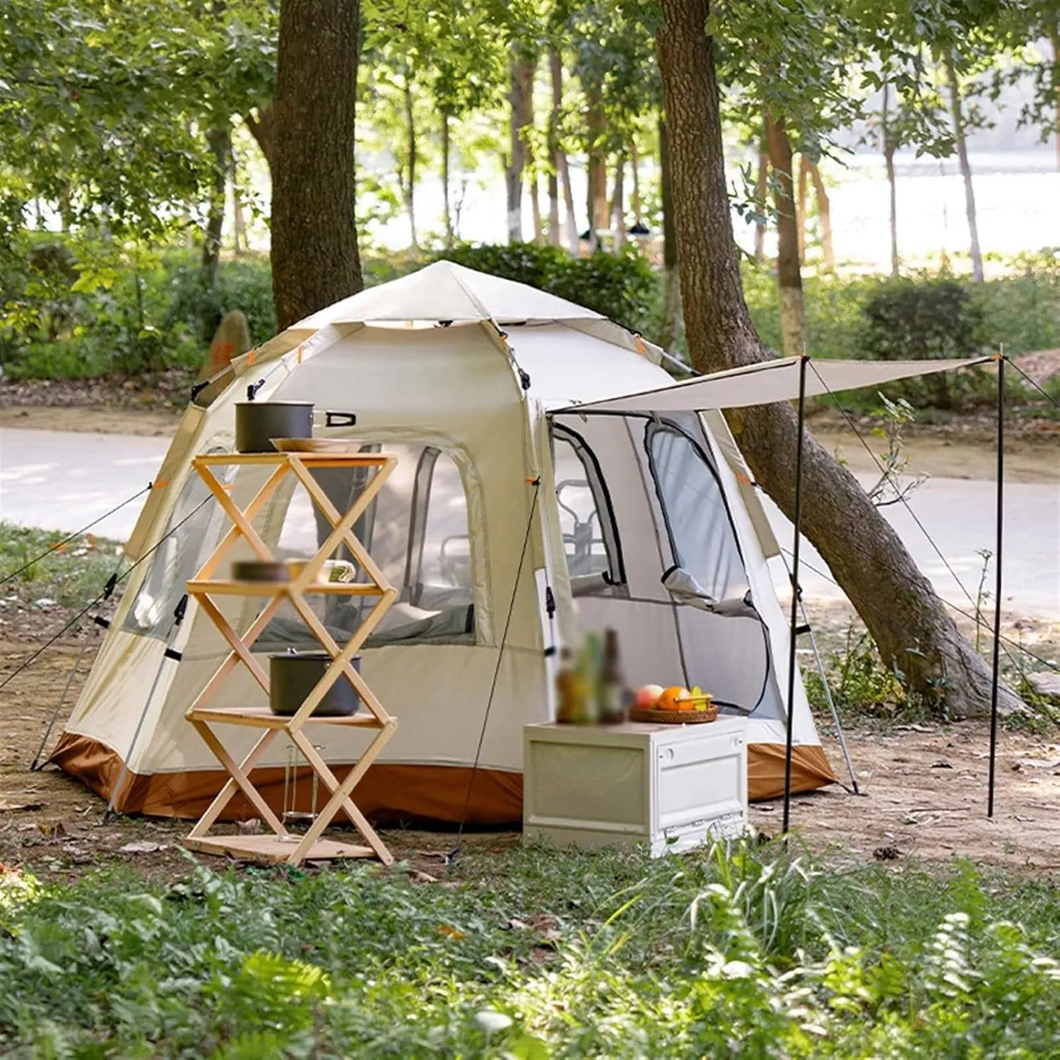 4-6 Person Tent Outdoor Camping Picnic Automatic Quick Open Tent Waterproof Sunshine-Proof Tent Family Pop Up Tent Garden Tent (L 4 to 6 Person One Size)