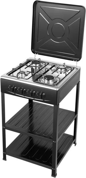 4 Burner Gas Stove Portable Outdoor Stove with Support Leg Stand and Wind Blocking Cover Stainless Steel Propane Camping Stove (Black, 4 Burner)