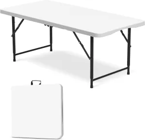 4 Ft Folding Table Adjustable Height with Heavy Duty Portable, Plastic Foldable Table Built in Handle and Steel Legs, Utility Party Dining, Wedding, Events, Picnic Indoor, Outdoor,White