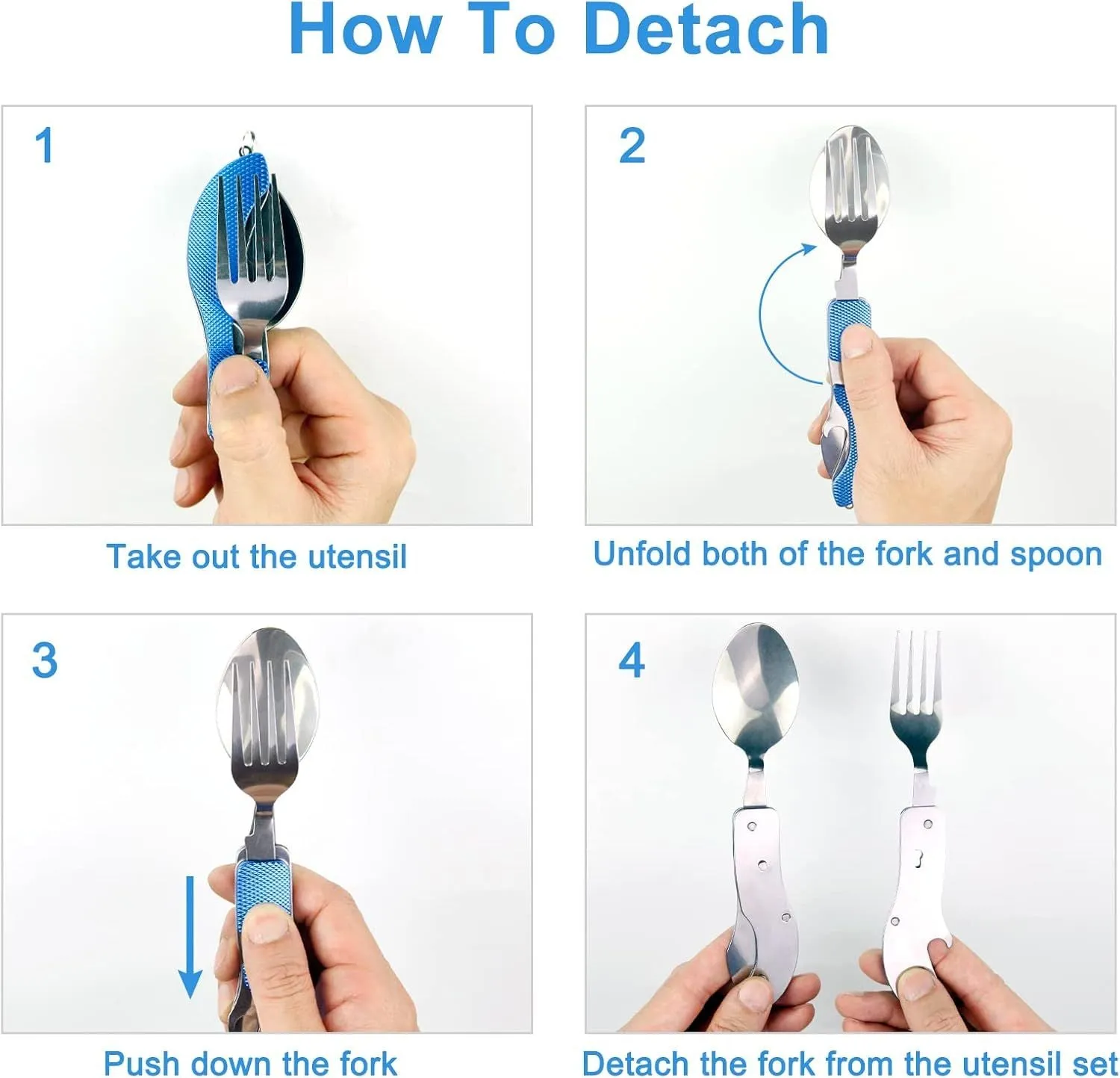 4-in-1 Portable Stainless Steel Cutlery with Fork, Spoon, Knife, and Bottle Opener - Lightweight, Detachable, and Durable Camping Silverware for Outdoor Events and Adventures
