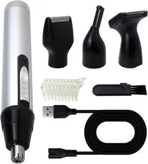 4-in-1 USB Rechargeable Men's Grooming Kit - Eyebrow, Ear, Nose & Beard Trimmer Set, Quiet & Painless Hair Clipper for Men & Women, Multifunctional Shaver with Precision Blades