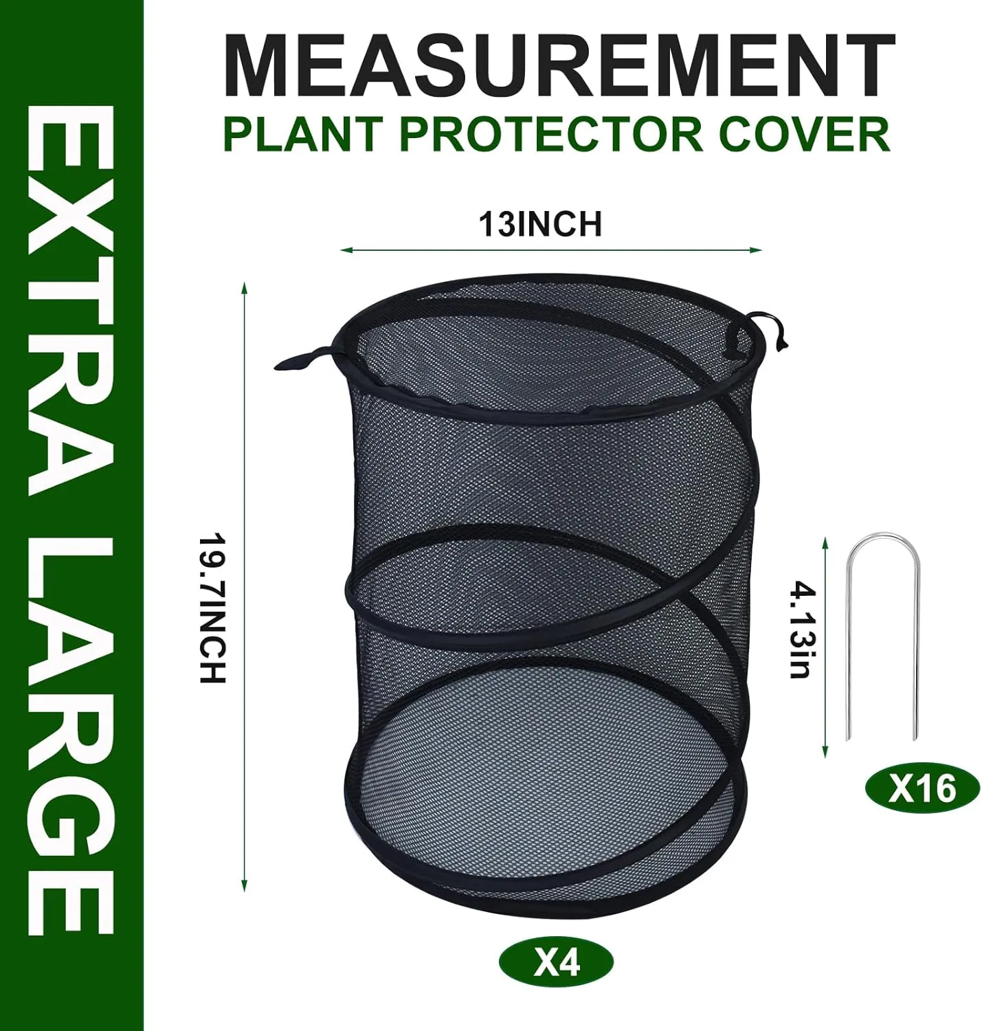 4 Pack Pop up Plant Covers Tent from Animals, 20"H X 13"D Insect Barrier Mesh Plant Guard Cover Net Black Garden Plant Protectors Mini Greenhouse Plant Protection Cage with Stakes for Outdoor Plants