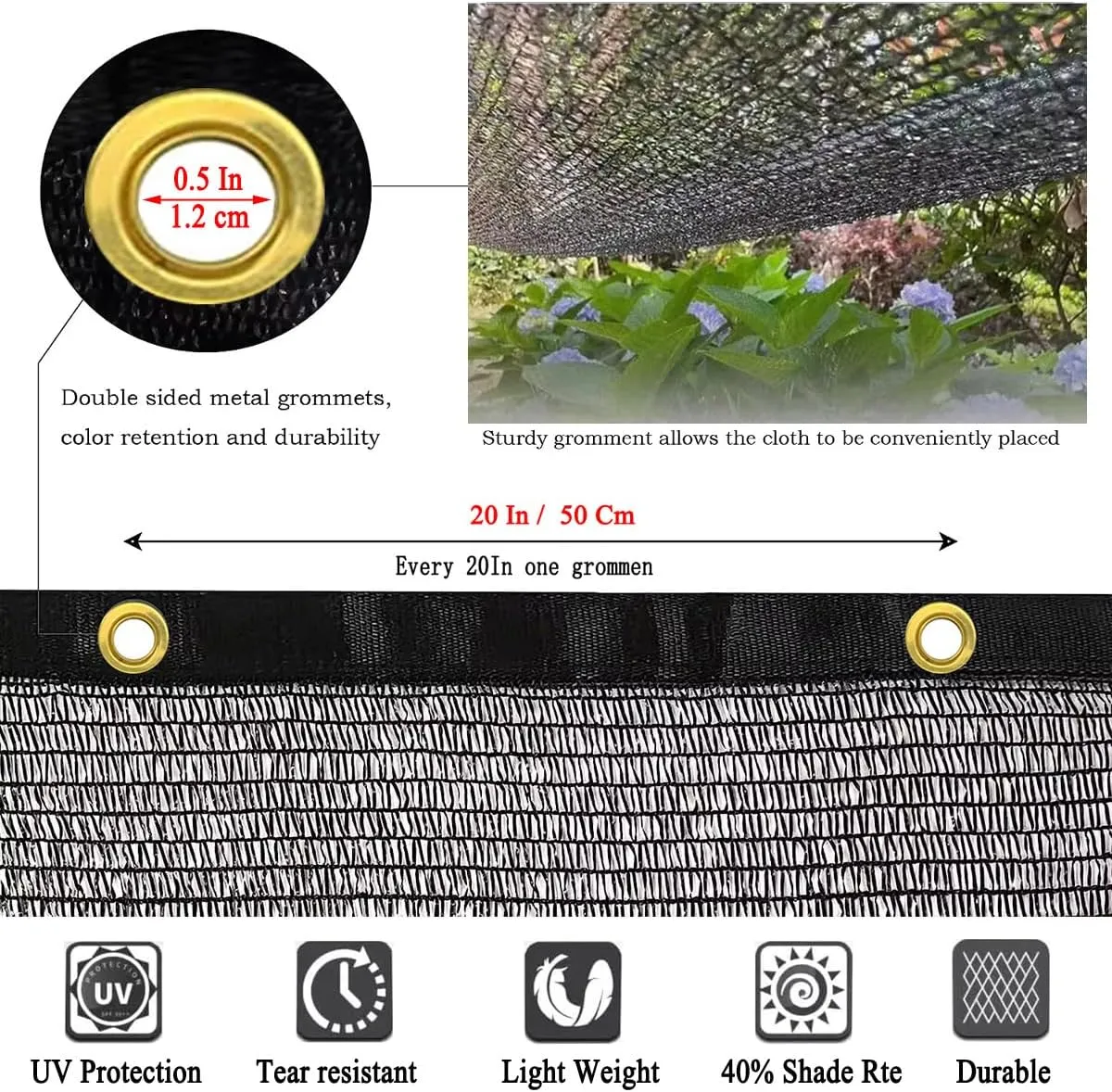 40% Shade Cloth for Garden 12X18Ft, Plant Shade Cloth for Greenhouse, Sunblock Mesh Tarp for Garden Plants, Vegetables, Flowers, Cucumbers,Lettuce, Tomatoes, UV Resistant.