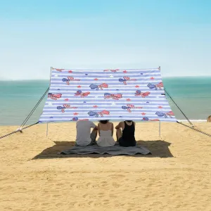 4th of July Bow Beach Camping Tent Sun Shelter for Whole Family, Blue Beach Shade Canopy with UPF50  UV Protection,Easy Set Up and Carry,Outdoor Shade for Trips, Fishing, Backyard Fun Picnics