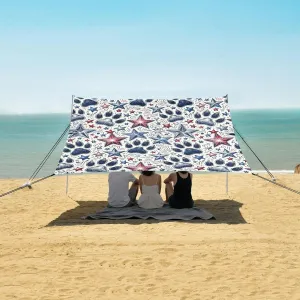 4th of July Dog Paw Prints Beach Canopy Tent Anti-UV & Wind Resistant, Camping Sun Shelter Easy Setup Portable,Outdoor Shade Tents with Sandbags,Sand Shovels,Ground Pegs & Stability Poles