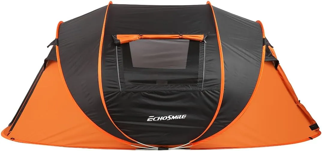 5-8 Person Camping Tent with Quick Setup, Spacious Interior, Black and Orange