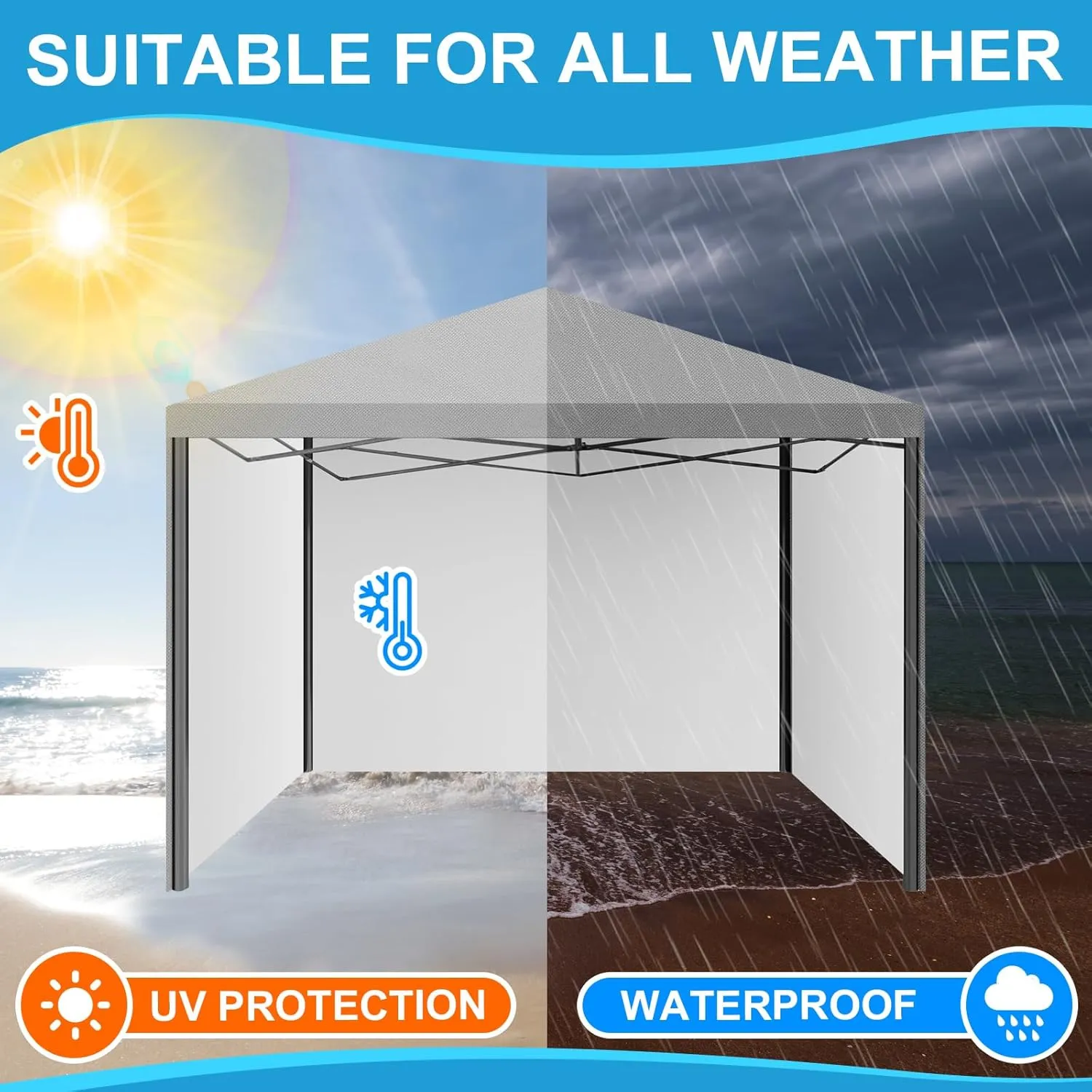 6 Pcs Instant Canopy Sidewalls for 10x10 Pop up Canopy Waterproof 99% UV Protection Tent Sidewalls with Silver Coating for Outdoor Camping, Tent Not Included(Gray)